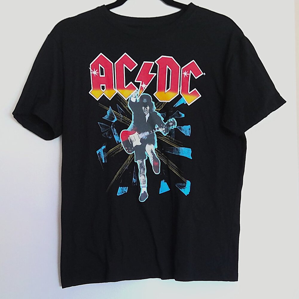 AC / DC Band Tee Shirt Retro Style Angus Young Graphic on Black EUC Sz XL / 14
